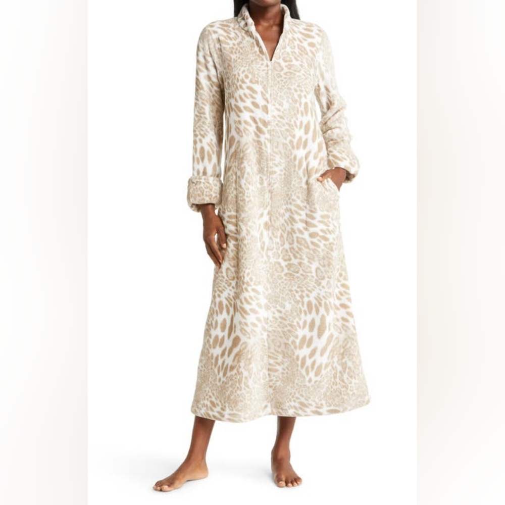 Leopard-Pattern Faux-Fur Zip-Front Caftan